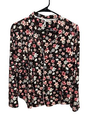 Flora By Flora Nikrooz Small Colorful Floral Pajama Top Long Sleeve Cozycore